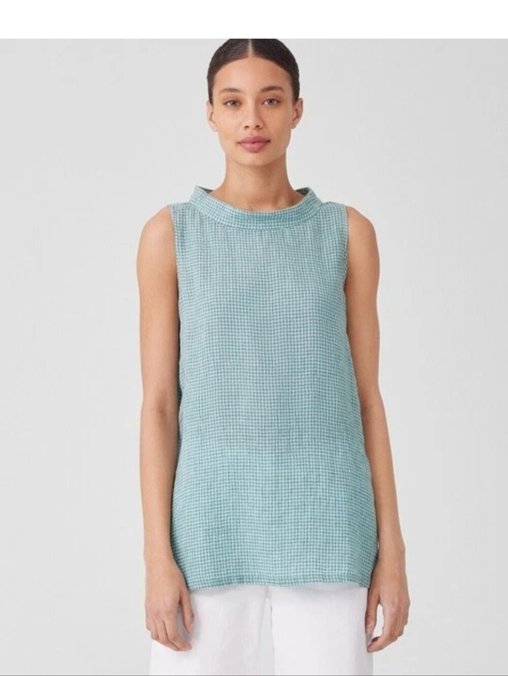 Nwot EILEEN FISHER sample Tunic Sleeveless Mint Gingham Top